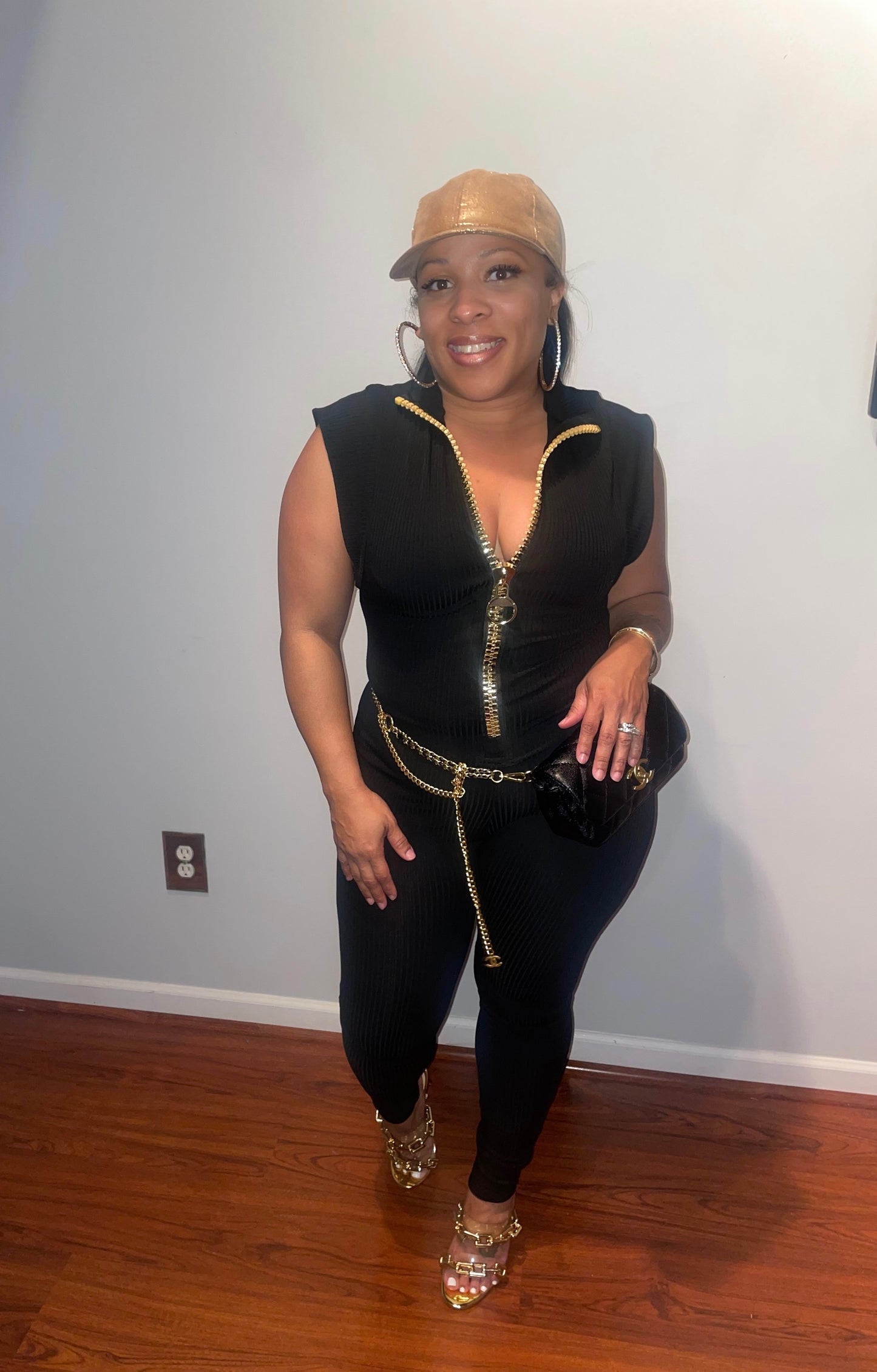 Black Jumpsuit w/Gold Zipper