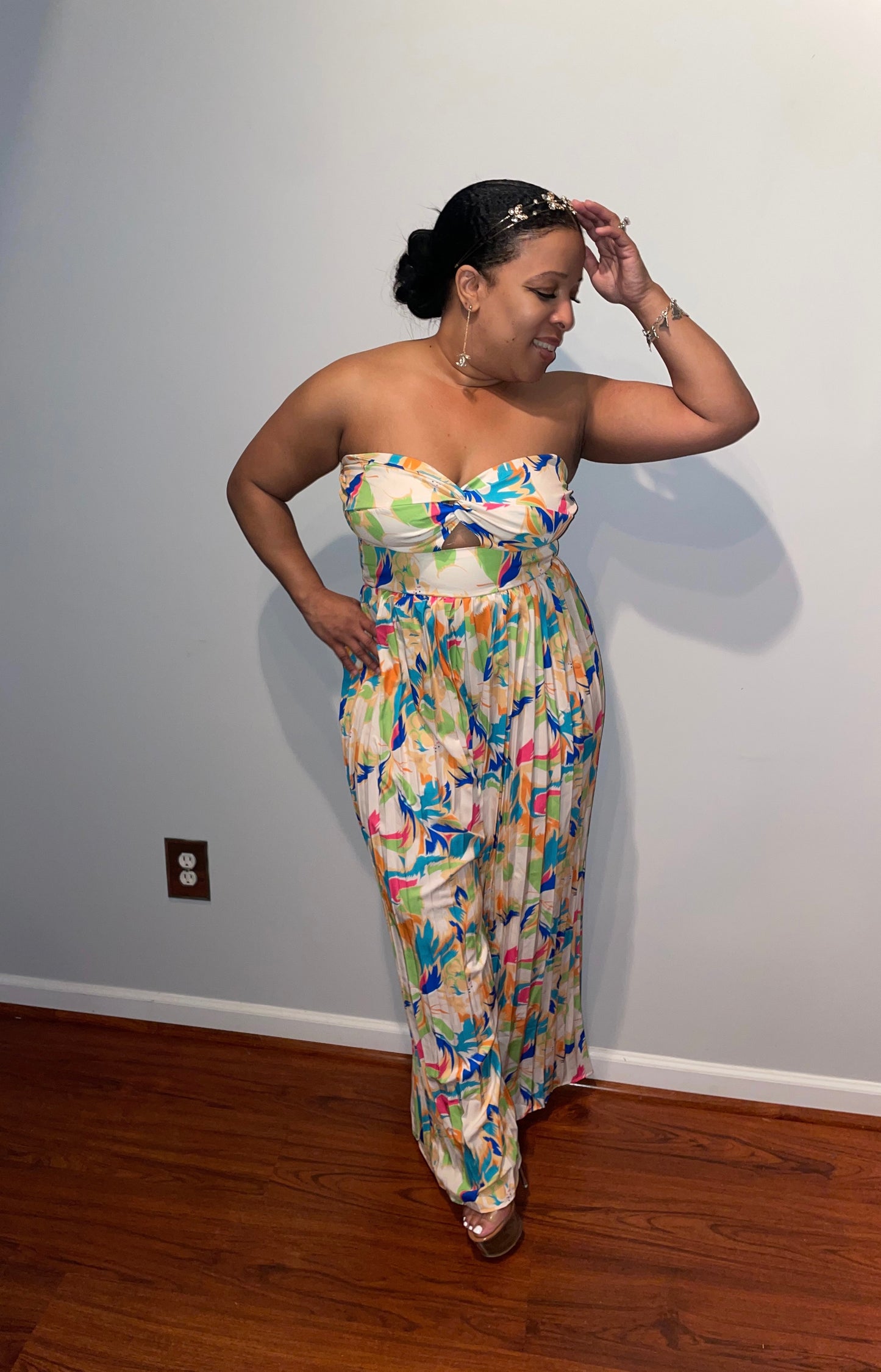 Pleated Strapless Jumpsuit